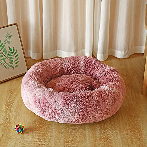 Lukery Hundebett Katzenbett Flauschig Rund aus Plüsch, Kuscheliges Donut Hundekissen und Katzenkissen Weiches Plüsch Hundeliege für Kleine, Mittelgroße und Große Haustiere (70CM,Leder rosa) von Lukery