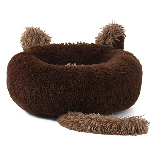 Lukery Hundebett Katzenbett Flauschig Rund aus Plüsch, Kuscheliges Donut Hundekissen und Katzenkissen Weiches Plüsch Hundeliege für Kleine, Mittelgroße und Große Haustiere (70CM,braun) von Lukery