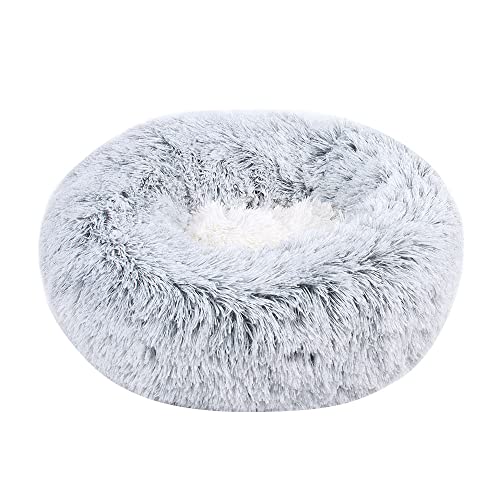 Lukery Hundebett Katzenbett Flauschig Rund aus Plüsch, Kuscheliges Donut Hundekissen und Katzenkissen Weiches Plüsch Hundeliege für Kleine, Mittelgroße und Große Haustiere (75CM,Hellgrau) von Lukery