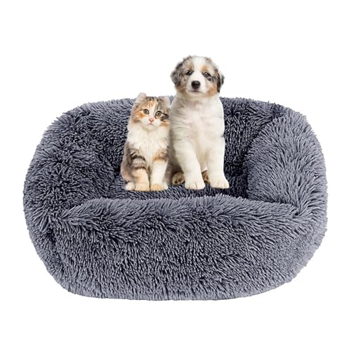 Lukery Hundebett Katzenbett Flauschig Rund aus Plüsch, Kuscheliges Donut Hundekissen und Katzenkissen Weiches Plüsch Hundeliege für Kleine, Mittelgroße und Große Haustiere (75X65CM,Dunkelgrau) von Lukery
