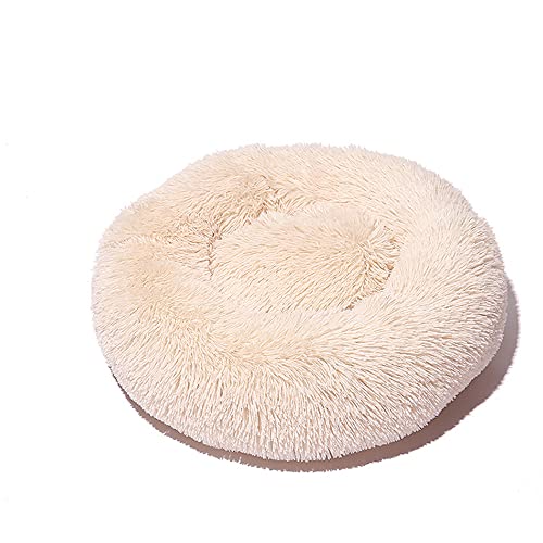 Lukery Hundebett Katzenbett Flauschig Rund aus Plüsch, Kuscheliges Donut Hundekissen und Katzenkissen Weiches Plüsch Hundeliege für Kleine, Mittelgroße und Große Haustiere (80CM,Beige) von Lukery