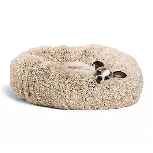 Lukery Hundebett Katzenbett Flauschig Rund aus Plüsch, Kuscheliges Donut Hundekissen und Katzenkissen Weiches Plüsch Hundeliege für Kleine, Mittelgroße und Große Haustiere (80CM,Beigebraun) von Lukery