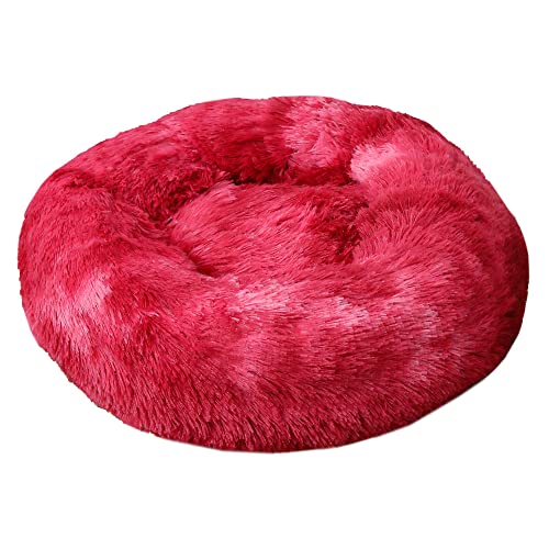 Lukery Hundebett Katzenbett Flauschig Rund aus Plüsch, Kuscheliges Donut Hundekissen und Katzenkissen Weiches Plüsch Hundeliege für Kleine, Mittelgroße und Große Haustiere (80CM,Burgundisch) von Lukery