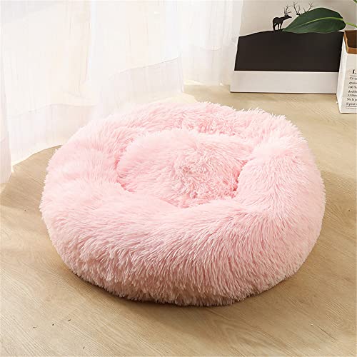 Lukery Hundebett Katzenbett Flauschig Rund aus Plüsch, Kuscheliges Donut Hundekissen und Katzenkissen Weiches Plüsch Hundeliege für Kleine, Mittelgroße und Große Haustiere (80CM,Hellrosa) von Lukery