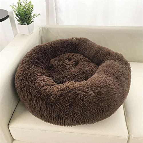 Lukery Hundebett Katzenbett Flauschig Rund aus Plüsch, Kuscheliges Donut Hundekissen und Katzenkissen Weiches Plüsch Hundeliege für Kleine, Mittelgroße und Große Haustiere (80CM,Kaffee) von Lukery