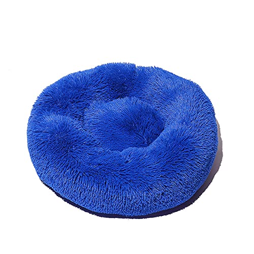 Lukery Hundebett Katzenbett Flauschig Rund aus Plüsch, Kuscheliges Donut Hundekissen und Katzenkissen Weiches Plüsch Hundeliege für Kleine, Mittelgroße und Große Haustiere (80CM,Mäßig blau) von Lukery