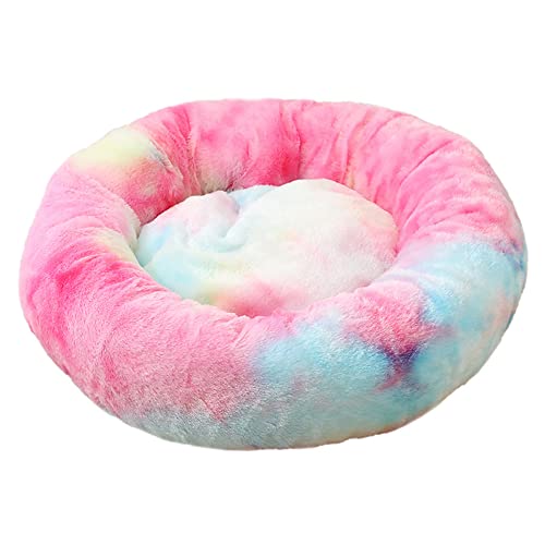 Lukery Hundebett Katzenbett Flauschig Rund aus Plüsch, Kuscheliges Donut Hundekissen und Katzenkissen Weiches Plüsch Hundeliege für Kleine, Mittelgroße und Große Haustiere (80CM,Schillerndes Rosa) von Lukery