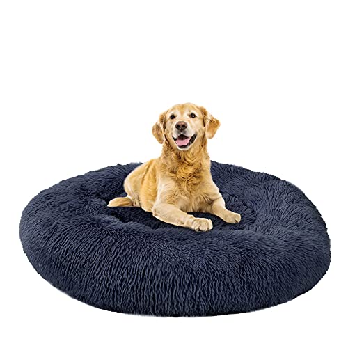 Lukery Hundebett Katzenbett Flauschig Rund aus Plüsch, Kuscheliges Donut Hundekissen und Katzenkissen Weiches Plüsch Hundeliege für Kleine, Mittelgroße und Große Haustiere (80CM,dunkelgrau) von Lukery