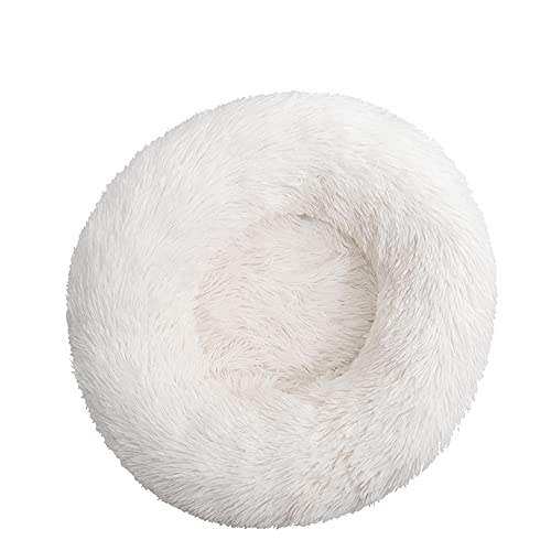 Lukery Hundebett Katzenbett Flauschig Rund aus Plüsch, Kuscheliges Donut Hundekissen und Katzenkissen Weiches Plüsch Hundeliege für Kleine, Mittelgroße und Große Haustiere (80CM,weiß) von Lukery