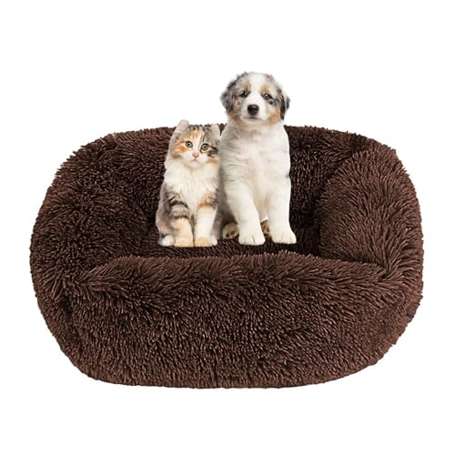 Lukery Hundebett Katzenbett Flauschig Rund aus Plüsch, Kuscheliges Donut Hundekissen und Katzenkissen Weiches Plüsch Hundeliege für Kleine, Mittelgroße und Große Haustiere (85X75CM,Dunkelbraun) von Lukery