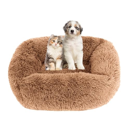 Lukery Hundebett Katzenbett Flauschig Rund aus Plüsch, Kuscheliges Donut Hundekissen und Katzenkissen Weiches Plüsch Hundeliege für Kleine, Mittelgroße und Große Haustiere (85X75CM,Helles Curry) von Lukery