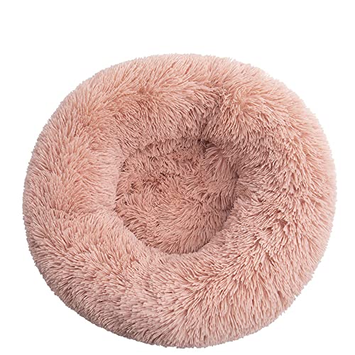 Lukery Hundebett Katzenbett Flauschig Rund aus Plüsch, Kuscheliges Donut Hundekissen und Katzenkissen Weiches Plüsch Hundeliege für Kleine, Mittelgroße und Große Haustiere (90CM,Leder rosa) von Lukery