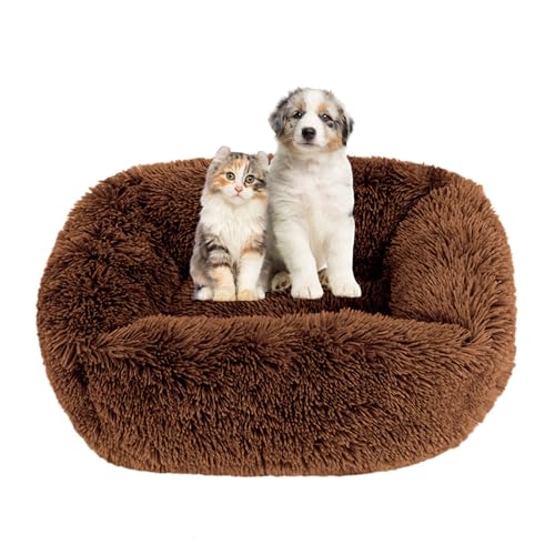Lukery Hundebett Katzenbett Flauschig Rund aus Plüsch, Kuscheliges Donut Hundekissen und Katzenkissen Weiches Plüsch Hundeliege für Kleine, Mittelgroße und Große Haustiere (95X75CM,Curry dunkel) von Lukery