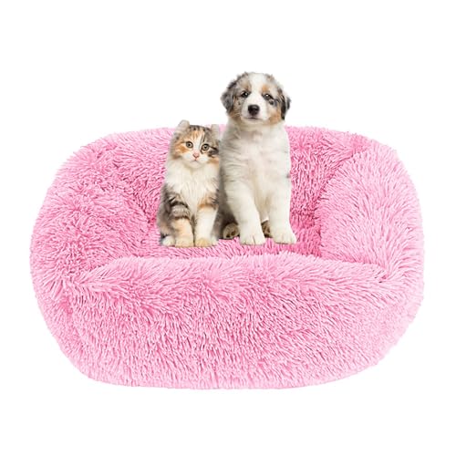 Lukery Hundebett Katzenbett Flauschig Rund aus Plüsch, Kuscheliges Donut Hundekissen und Katzenkissen Weiches Plüsch Hundeliege für Kleine, Mittelgroße und Große Haustiere (95X75CM,Dunkles Rosa) von Lukery