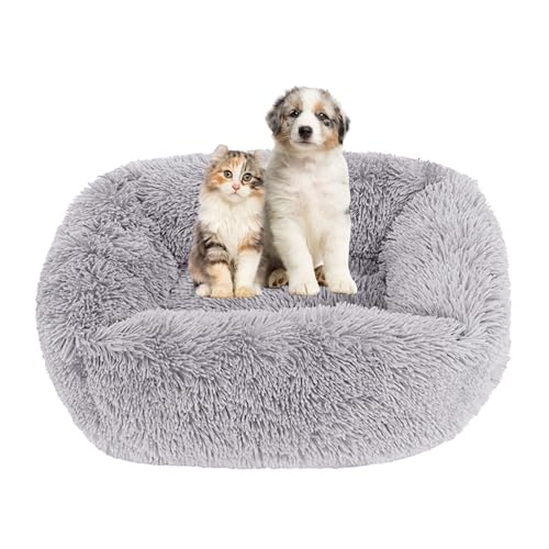 Lukery Hundebett Katzenbett Flauschig Rund aus Plüsch, Kuscheliges Donut Hundekissen und Katzenkissen Weiches Plüsch Hundeliege für Kleine, Mittelgroße und Große Haustiere (95X75CM,Hellgrau) von Lukery