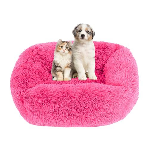 Lukery Hundebett Katzenbett Flauschig Rund aus Plüsch, Kuscheliges Donut Hundekissen und Katzenkissen Weiches Plüsch Hundeliege für Kleine, Mittelgroße und Große Haustiere (95X75CM,Rosa Rot) von Lukery