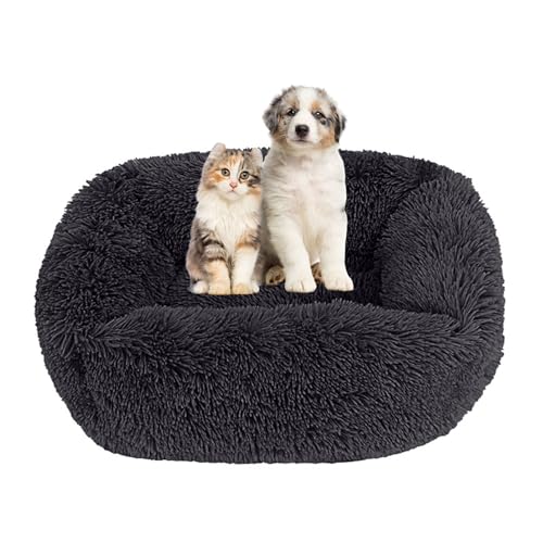 Lukery Hundebett Katzenbett Flauschig Rund aus Plüsch, Kuscheliges Donut Hundekissen und Katzenkissen Weiches Plüsch Hundeliege für Kleine, Mittelgroße und Große Haustiere (95X75CM,Schwarz) von Lukery