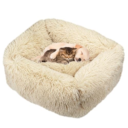 Lukery Hundebett Katzenbett Flauschig Rund aus Plüsch, Kuscheliges Donut Hundekissen und Katzenkissen Weiches Plüsch Hundeliege für Kleine, Mittelgroße und Große Haustiere (Beige,XXL(110x90)) von Lukery