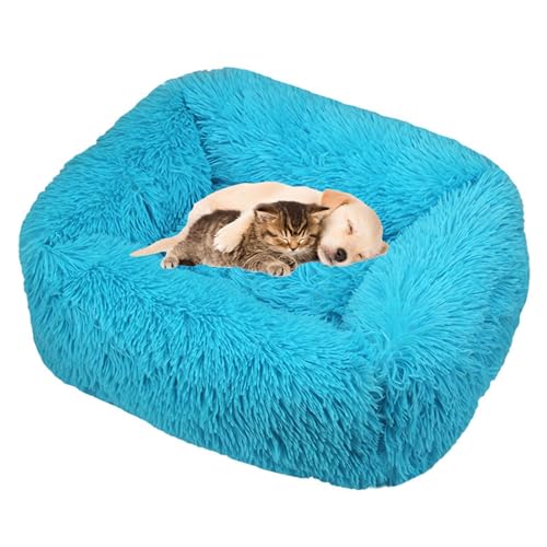 Lukery Hundebett Katzenbett Flauschig Rund aus Plüsch, Kuscheliges Donut Hundekissen und Katzenkissen Weiches Plüsch Hundeliege für Kleine, Mittelgroße und Große Haustiere (Blau,M (66X55)) von Lukery