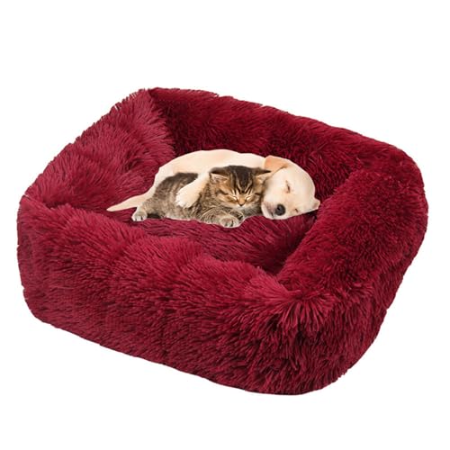 Lukery Hundebett Katzenbett Flauschig Rund aus Plüsch, Kuscheliges Donut Hundekissen und Katzenkissen Weiches Plüsch Hundeliege für Kleine, Mittelgroße und Große Haustiere (Bordeauxrot,M (66X55)) von Lukery