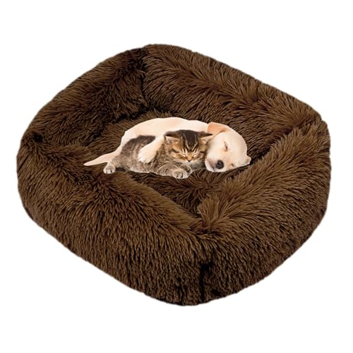 Lukery Hundebett Katzenbett Flauschig Rund aus Plüsch, Kuscheliges Donut Hundekissen und Katzenkissen Weiches Plüsch Hundeliege für Kleine, Mittelgroße und Große Haustiere (Dunkelbraun,L (80X65)) von Lukery