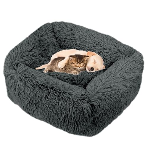 Lukery Hundebett Katzenbett Flauschig Rund aus Plüsch, Kuscheliges Donut Hundekissen und Katzenkissen Weiches Plüsch Hundeliege für Kleine, Mittelgroße und Große Haustiere (Dunkelgrau,XS(45X35)) von Lukery