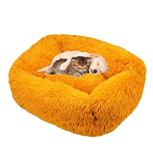 Lukery Hundebett Katzenbett Flauschig Rund aus Plüsch, Kuscheliges Donut Hundekissen und Katzenkissen Weiches Plüsch Hundeliege für Kleine, Mittelgroße und Große Haustiere (Golden,XXL(110x90)) von Lukery