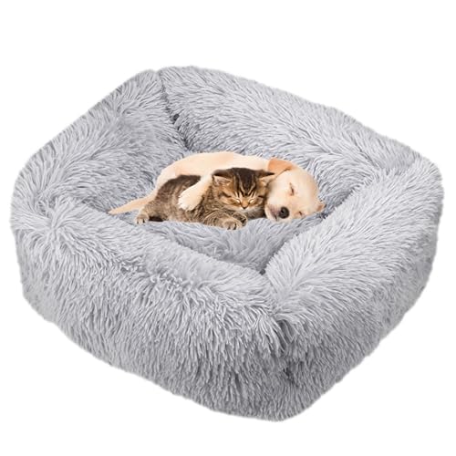 Lukery Hundebett Katzenbett Flauschig Rund aus Plüsch, Kuscheliges Donut Hundekissen und Katzenkissen Weiches Plüsch Hundeliege für Kleine, Mittelgroße und Große Haustiere (Hellgrau,M (66X55)) von Lukery