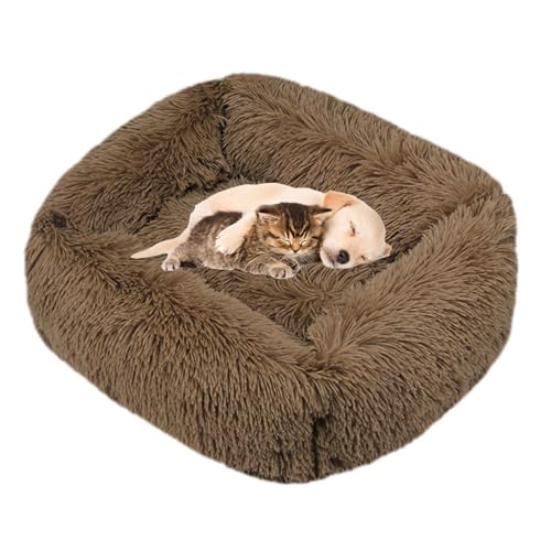 Lukery Hundebett Katzenbett Flauschig Rund aus Plüsch, Kuscheliges Donut Hundekissen und Katzenkissen Weiches Plüsch Hundeliege für Kleine, Mittelgroße und Große Haustiere (Khaki,XL(95X75)) von Lukery