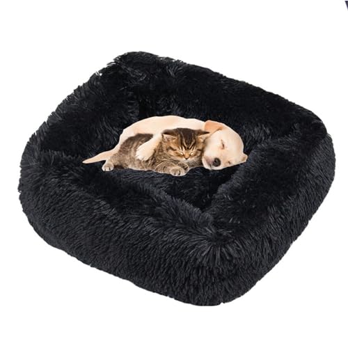 Lukery Hundebett Katzenbett Flauschig Rund aus Plüsch, Kuscheliges Donut Hundekissen und Katzenkissen Weiches Plüsch Hundeliege für Kleine, Mittelgroße und Große Haustiere (Schwarz,M (66X55)) von Lukery