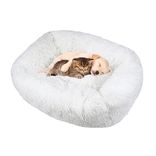 Lukery Hundebett Katzenbett Flauschig Rund aus Plüsch, Kuscheliges Donut Hundekissen und Katzenkissen Weiches Plüsch Hundeliege für Kleine, Mittelgroße und Große Haustiere (Weiß,XS(45X35)) von Lukery