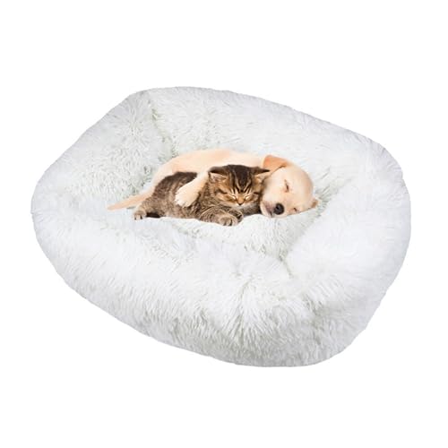 Lukery Hundebett Katzenbett Flauschig Rund aus Plüsch, Kuscheliges Donut Hundekissen und Katzenkissen Weiches Plüsch Hundeliege für Kleine, Mittelgroße und Große Haustiere (Weiß,XXL(110x90)) von Lukery