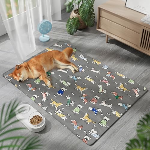 Lukery Kühlmatte für Hunde Katze, Kühlbett für Sommer Natürliche Kühlung Hundekühlmatte Waschbar Kühlendes Hundebett Eisseide für Zuhause Unterwegs oder im Auto, Grün Blau (Grau1,45x60cm) von Lukery