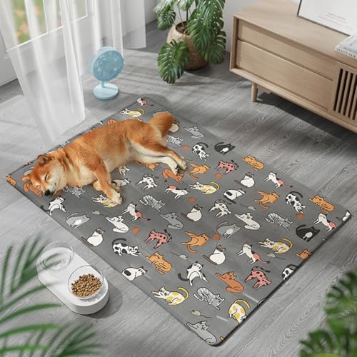 Lukery Kühlmatte für Hunde Katze, Kühlbett für Sommer Natürliche Kühlung Hundekühlmatte Waschbar Kühlendes Hundebett Eisseide für Zuhause Unterwegs oder im Auto, Grün Blau (Grau2,45x60cm) von Lukery