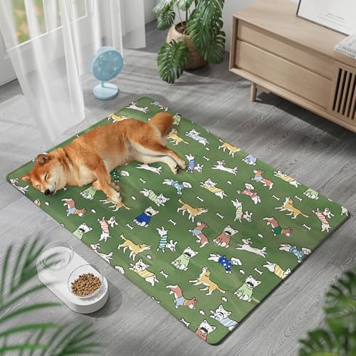 Lukery Kühlmatte für Hunde Katze, Kühlbett für Sommer Natürliche Kühlung Hundekühlmatte Waschbar Kühlendes Hundebett Eisseide für Zuhause Unterwegs oder im Auto, Grün Blau (Grün,45x60cm) von Lukery