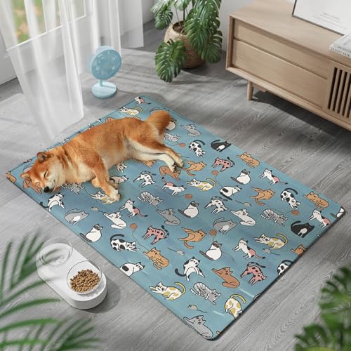 Lukery Kühlmatte für Hunde Katze, Kühlbett für Sommer Natürliche Kühlung Hundekühlmatte Waschbar Kühlendes Hundebett Eisseide für Zuhause Unterwegs oder im Auto, Grün Blau (Katze,85x120cm) von Lukery