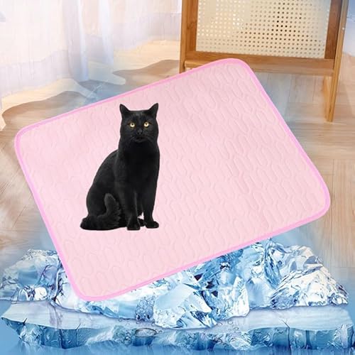 Lukery Kühlmatte für Hunde Katze, Kühlbett für Sommer Natürliche Kühlung Hundekühlmatte Waschbar Kühlendes Hundebett Eisseide für Zuhause Unterwegs oder im Auto (L-70 * 55cm,Rosa) von Lukery