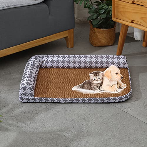 Lukery Kühlmatte für Hunde Katzen Sommer Cooling Mat Natürliches Komfortabel Breathable Hundematte Waschbare Faltbar Kühlkissen für Haustiere (100x70cm,Bird's Nest grau) von Lukery