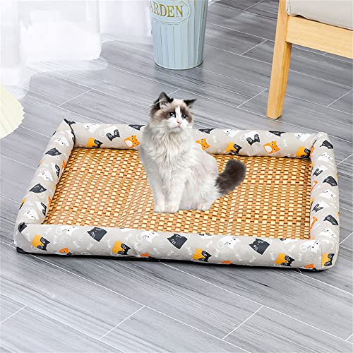 Lukery Kühlmatte für Hunde Katzen Sommer Cooling Mat Natürliches Komfortabel Breathable Hundematte Waschbare Faltbar Kühlkissen für Haustiere (60x45cm,Graue Katze) von Lukery