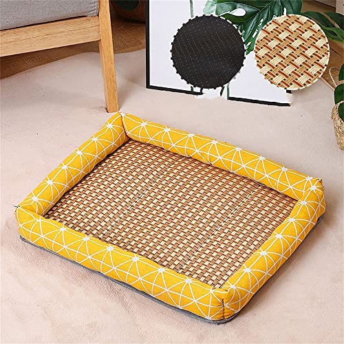 Lukery Kühlmatte für Hunde Katzen Sommer Cooling Mat Natürliches Komfortabel Breathable Hundematte Waschbare Faltbar Kühlkissen für Haustiere (83x61CM,Gelb kariert) von Lukery