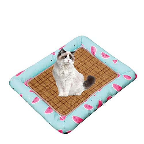 Lukery Kühlmatte für Hunde Katzen Sommer Cooling Mat Natürliches Komfortabel Breathable Hundematte Waschbare Faltbar Kühlkissen für Haustiere (85x65cm,Wassermelone) von Lukery