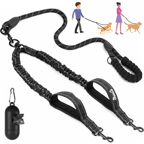 Lukovee Doppelte Hundeleine, kein Verheddern, um 360 ° drehbar, strapazierfähig, reflektierend, für 2 Hunde mit zwei gepolsterten Griffen, doppelter Hunde-Splitter, stoßdämpfend, für kleine und Lukovee Doppelte Hundeleine, kein Verheddern, um 360 ° drehbar, strapazierfähig, reflektierend, für 2 Hunde mit zwei gepolsterten Griffen, doppelter Hunde-Splitter, stoßdämpfend, für kleine und von Lukovee