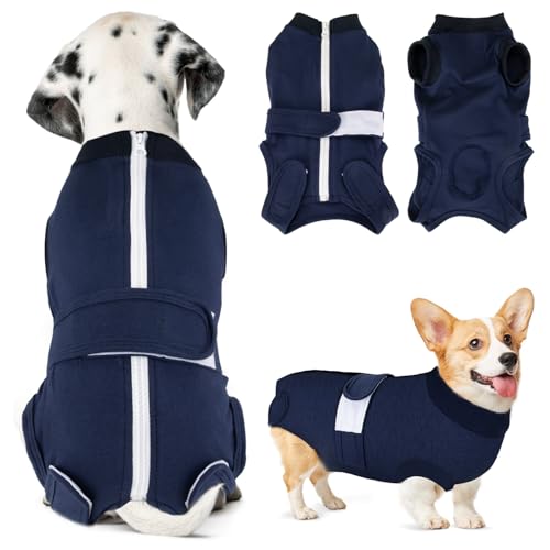 Lukovee Genesungsanzug für Hunde, Einteiler mit Reißverschluss für Hündinnen, männliche Hunde, Bauchwunden, Kegel, E-Halsband, verhindert Lecken (4XL, Dunkelblau) von Lukovee