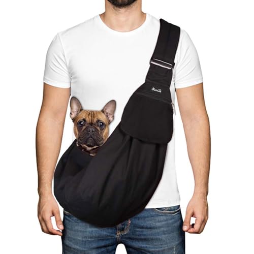 Lukovee Haustier-Tragetasche, freihändige Tragetasche, verstellbare gepolsterte Tragetasche, Schultertasche mit Sicherheitsgurt und Fronttasche für kleine Hunde, Katzen, Welpen (BN, M) von Lukovee