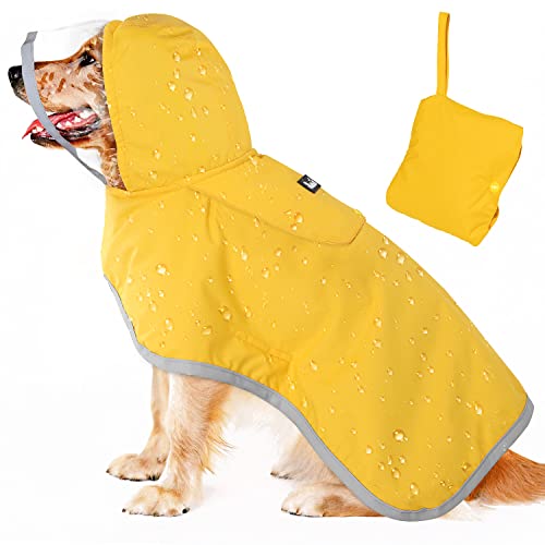 Lukovee Hunde-Regenmantel, verstellbare Hunde-Regenjacke mit transparenter Kapuze, doppellagig, für große, mittelgroße und kleine Hunde, Welpen, wasserdichter Regenmantel mit reflektierender von Lukovee