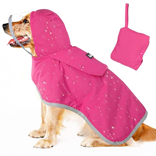 Lukovee Hunde-Regenmantel, verstellbare Hunderegenjacke mit transparenter Kapuze, doppellagig, für große, mittelgroße und kleine Hunde, Welpen, wasserdichter Hunde-Regenmantel, Poncho mit von Lukovee