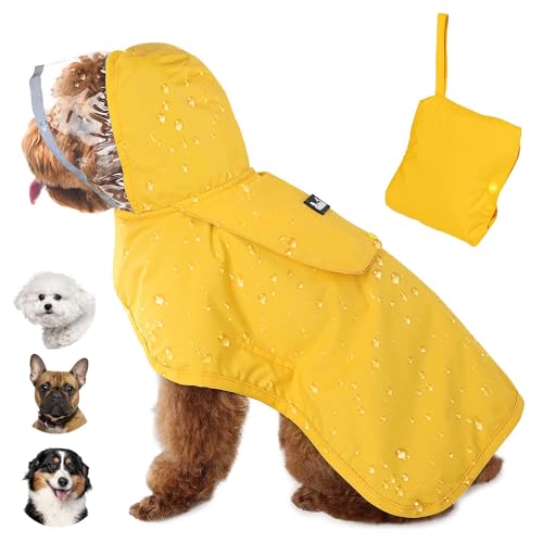 Lukovee Hunde-Regenmantel, verstellbare Hunderegenjacke mit transparenter Kapuze, doppellagig, für große, mittelgroße und kleine Hunde, Welpen, wasserdichter Hunde-Regenmantel mit reflektierender von Lukovee