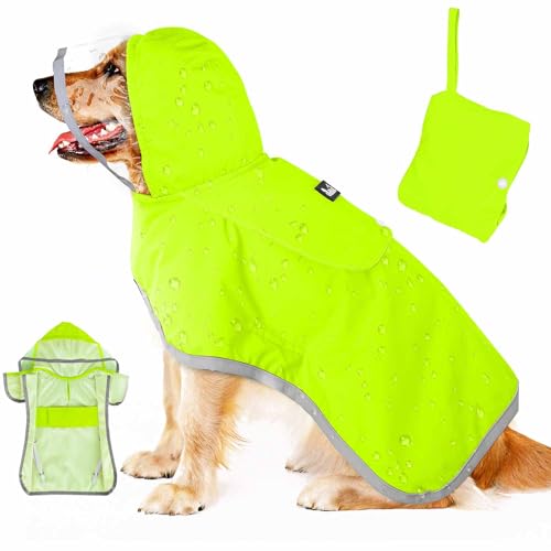Lukovee Hunde-Regenmantel, verstellbare Hunderegenjacke mit transparenter Kapuze, doppellagig, für große, mittelgroße und kleine Hunde, Welpen, wasserdichter Hunderegenmantel mit reflektierender von Lukovee