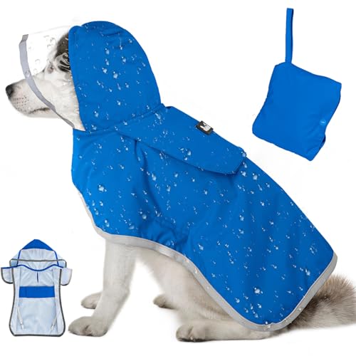 Lukovee Hunde-Regenmantel, verstellbare Regenjacke mit transparenter Kapuze, doppellagig, für große, mittelgroße und kleine Hunde, Welpen, wasserdichter Hunde-Regenmantel, Poncho mit reflektierender Lukovee Hunde-Regenmantel, verstellbare Regenjacke mit transparenter Kapuze, doppellagig, für große, mittelgroße und kleine Hunde, Welpen, wasserdichter Hunde-Regenmantel, Poncho mit reflektierender von Lukovee