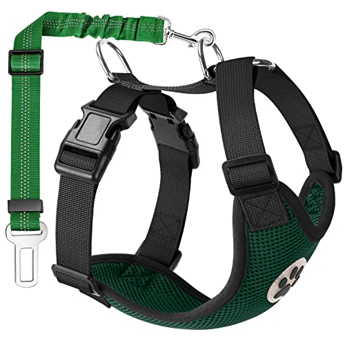 Lukovee Hunde-Sicherheitsweste mit Sicherheitsgurt, verstellbares Hundegeschirr, doppeltes atmungsaktives Netzgewebe, für den Fahrzeuganschluss, für Hunde, Größe XS, Grün + Grün von Lukovee